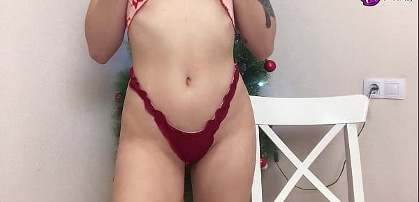  Cutie with Huge Ass Sucks Dildo and Masturbates Wet Pussy on Christmas